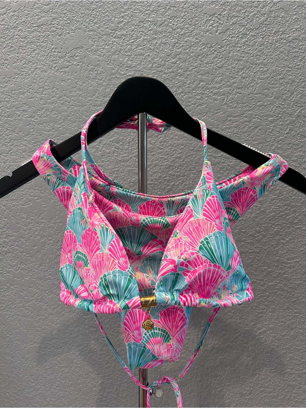 Pink & Teal Shell Print Bikini Top
